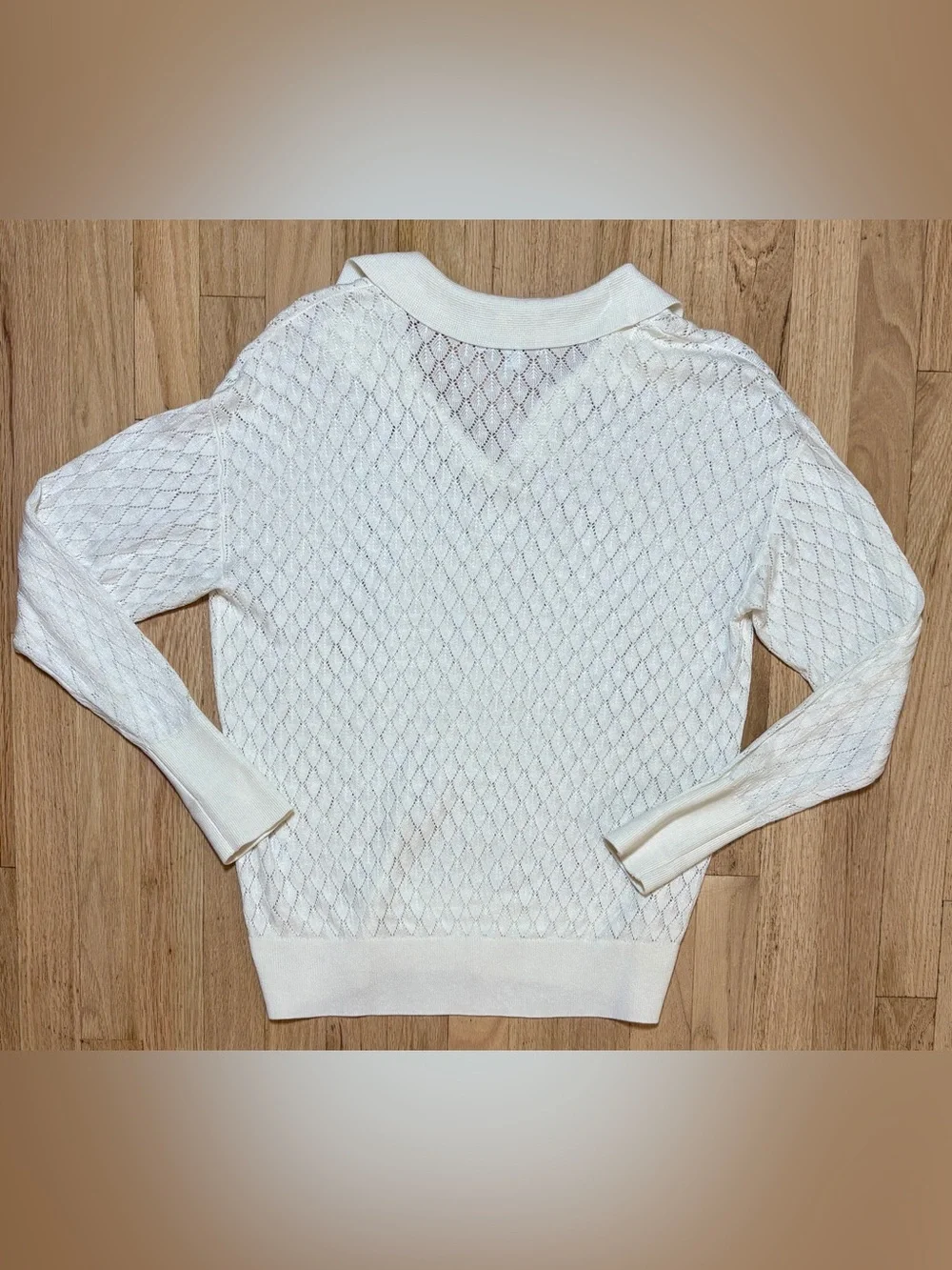 Chico’s White Pointelle Collared V-Neck Pullover Sweater Size 1 Medium M